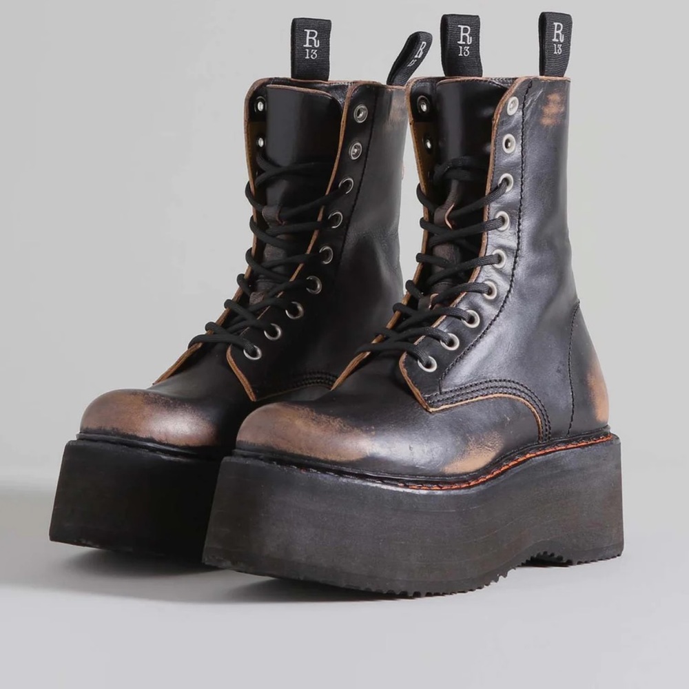 R13 Double Stacked up Laced Boots